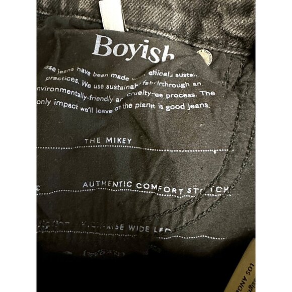 Boyish “Mikey” High-Rise Wide-Leg Jeans • Raw Hem Black Wash • Size 26 - Picture 9 of 13